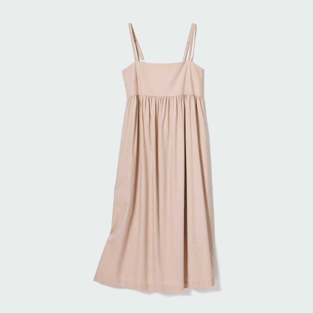 [NEW] UNIQLO - LINEN BLEND GATHERED CAMISOLE DRESS (BEIGE)