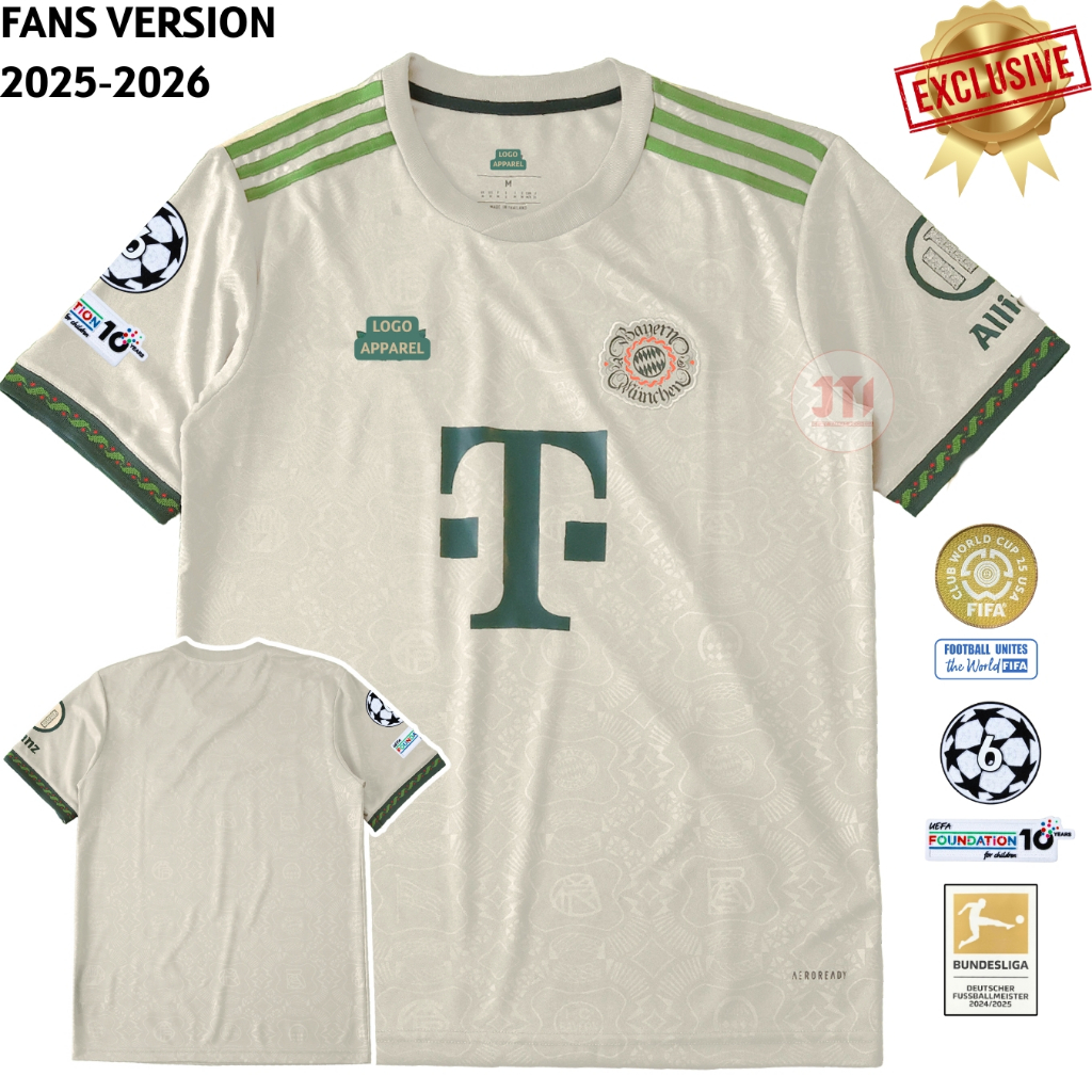 Jersey Byrn Mnchn oktoberfest 2025 2026 Baju Bola Crem Putih Full Patch UCL Bundesliga Pasang Sablon