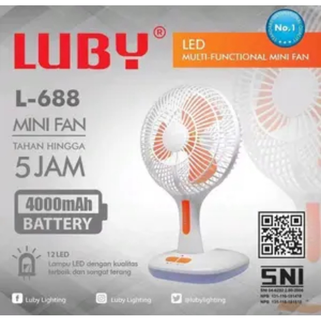 KIPAS LAMPU EMERGENCY LUBY - LUBY MINI FAN EMERGENCY - LAMPU KIPAS EMERGENCY LUBY - KIPAS LUBY L688 