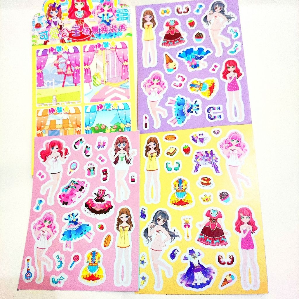 (1 Set isi 3 Lembar) Dress Up Sticker Mainan Anak Perempuan Mainan Stiker Ganti Baju Orang Orangan