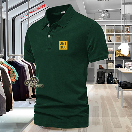 Baju Distro Style Polo Kerah Uniqlo Text Gold Kaos Polo T Shirt Denim Premium Quality Atasan Pria Wa