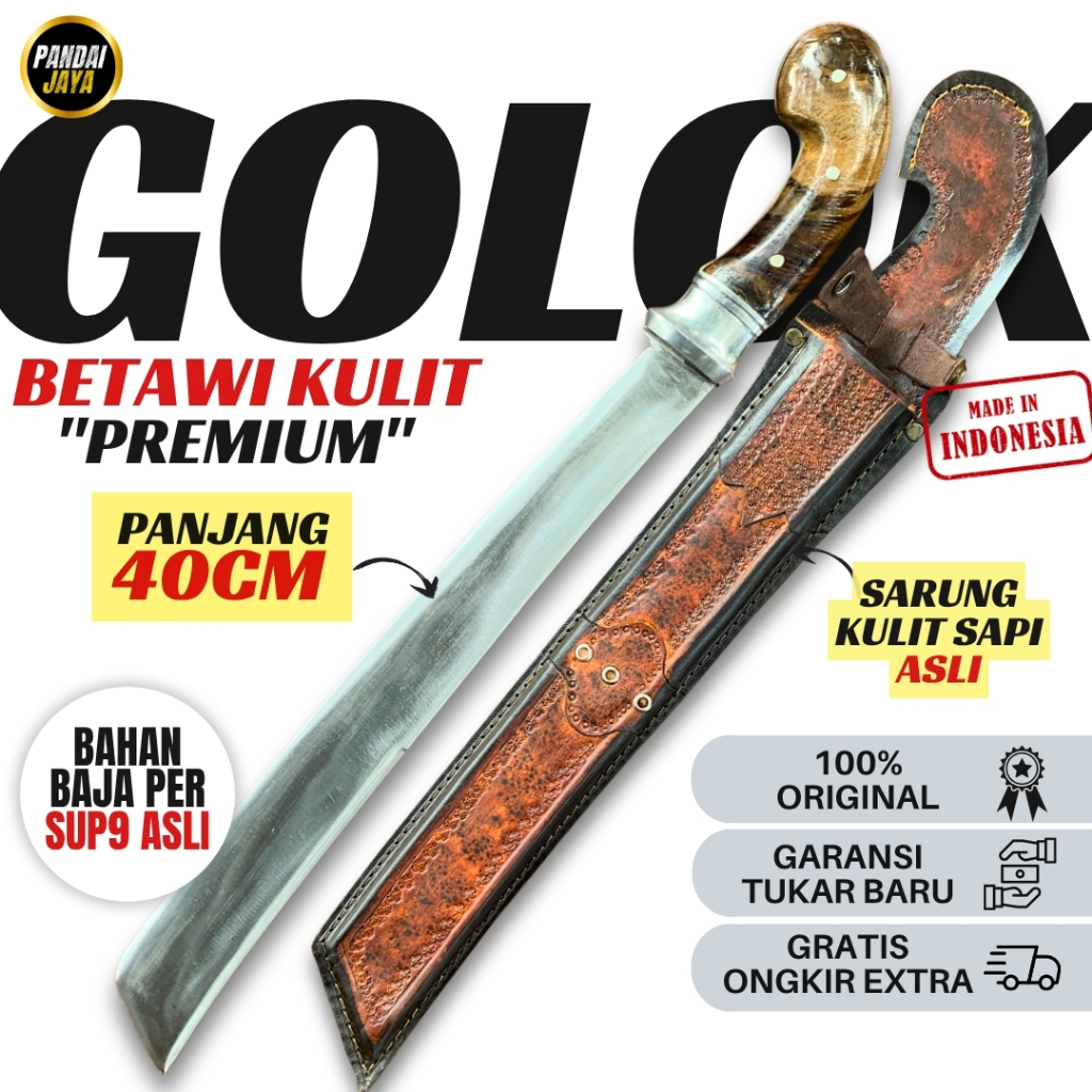 Golok Betawi Kulit 100% Baja Asli | Golok Kebun Multifungsi Super Berkualitas > Golok Panjang Bilah 