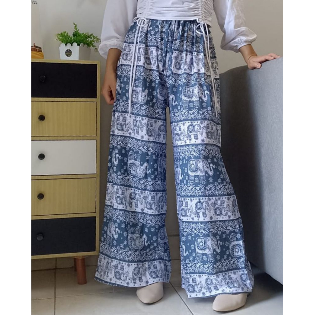 Celana Kulot Rayon Jumbo XXL Motif Print Bunga Gajah