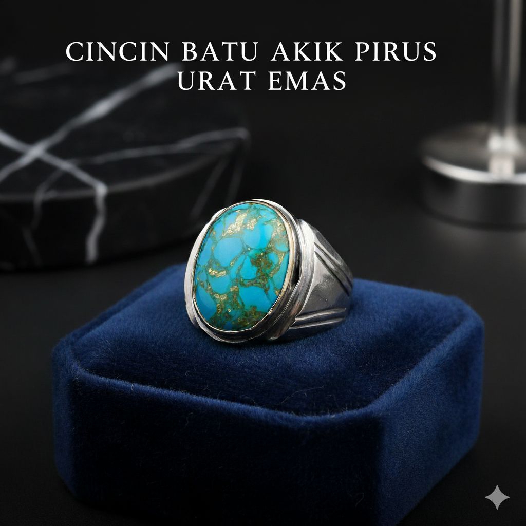 Cincin Batu Akik Pirus Urat Mas Mekah Ring Monel Tanam Lawasan