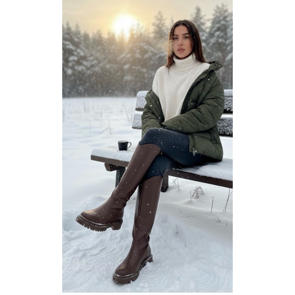 Sepatu Boots Musim Dingin Fashion Sebetis Leather High Knee Boots Wanita Winter Heels