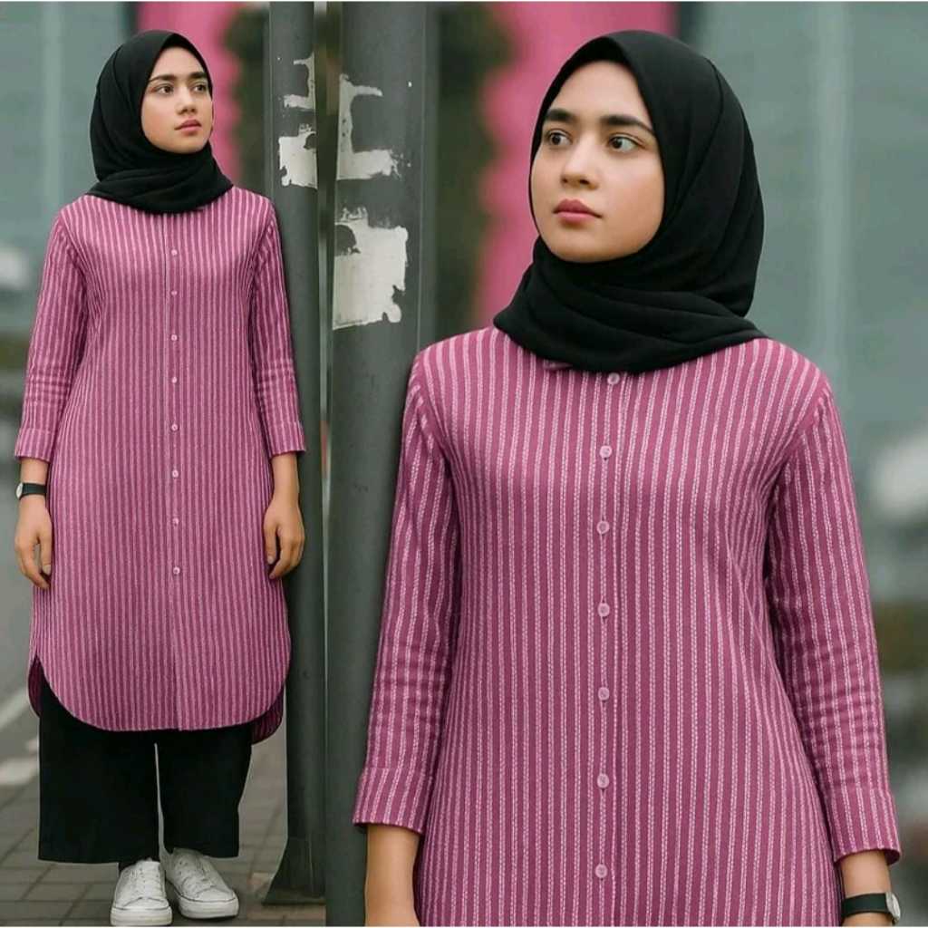 FREE ONGKIR DIAMOND - POPLY LONG TUNIK STRIP - ATASAN MOTIF SALUR TUNIK PANJANG MUSLIM REMAJA WANITA