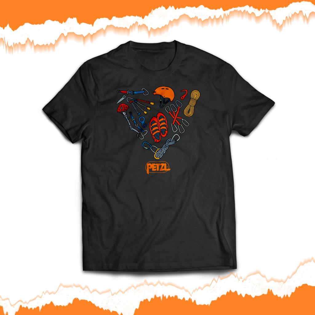 Kaos Baju Petzl Climbing Gear Unisex pria dan wanita Cotton Combed pendaki gunung 11 Corvus