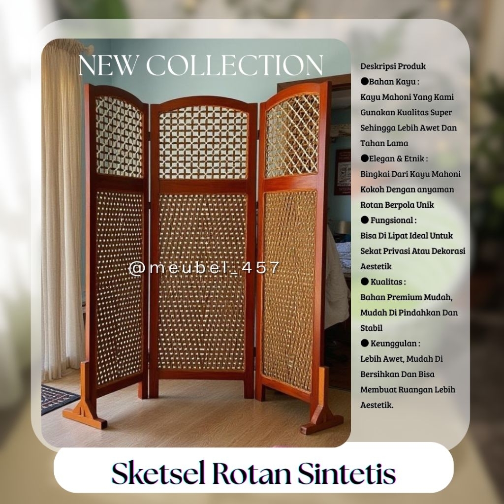 (Ready stok)Sketsel Rotan sintetis Pembatas Ruangan rotan sintetis isi 3 pintu