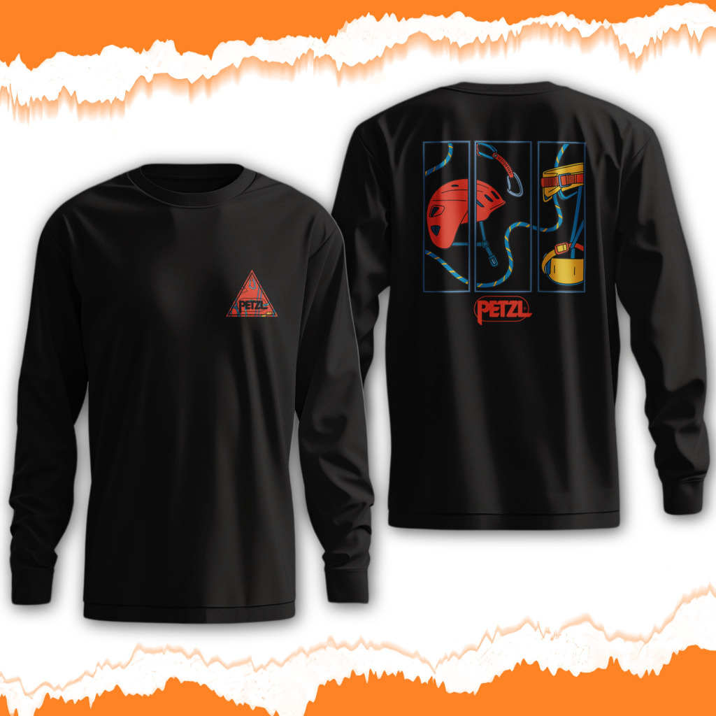 Kaos Baju Petzl Climbing Gear Unisex pria dan wanita Lengan Panjang Cotton Combed 17 Corvus