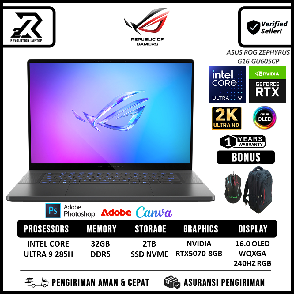 Laptop Gaming ASUS ROG Zephyrus Intel Core Ultra 9 285H 32GB 2TB SSD RTX5070 WQXGA OLED Windows 11