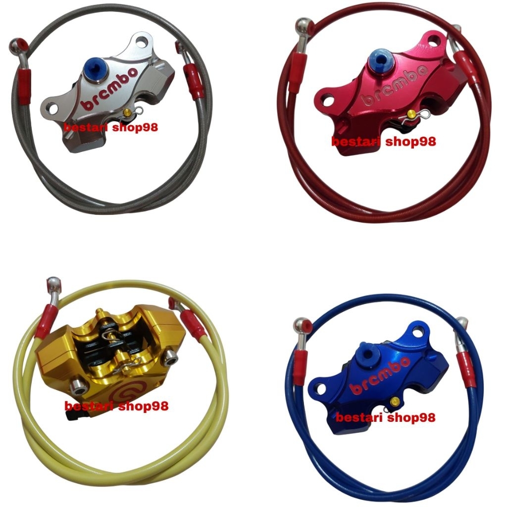 paket 2 in1 kaliper kanan brembo 2piston full cnc original thailand + selang rem depan 95cm untuk mo