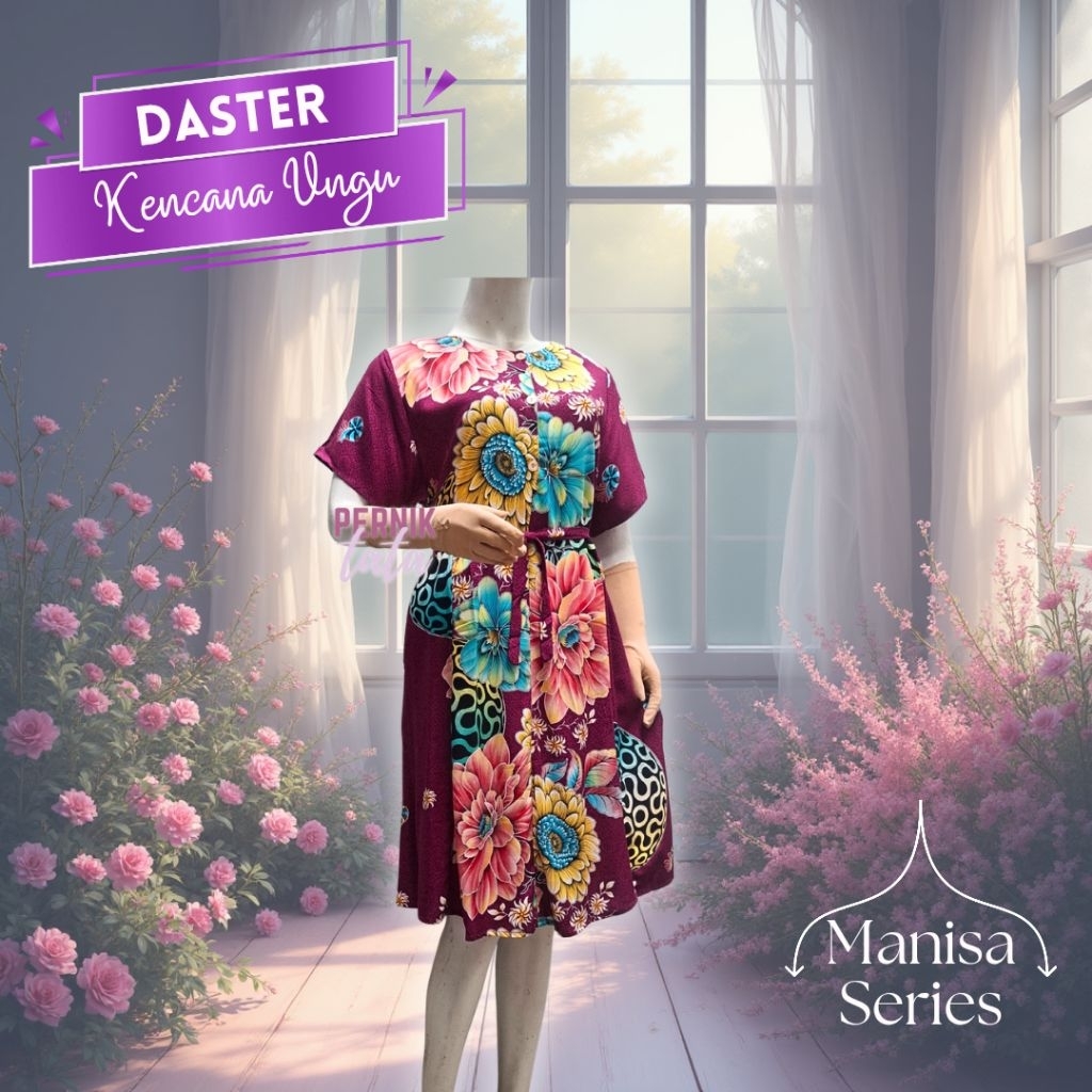 Daster Kencana Ungu Asli Label Biru Busui LD 110 Tali Pinggang Seri MANISA