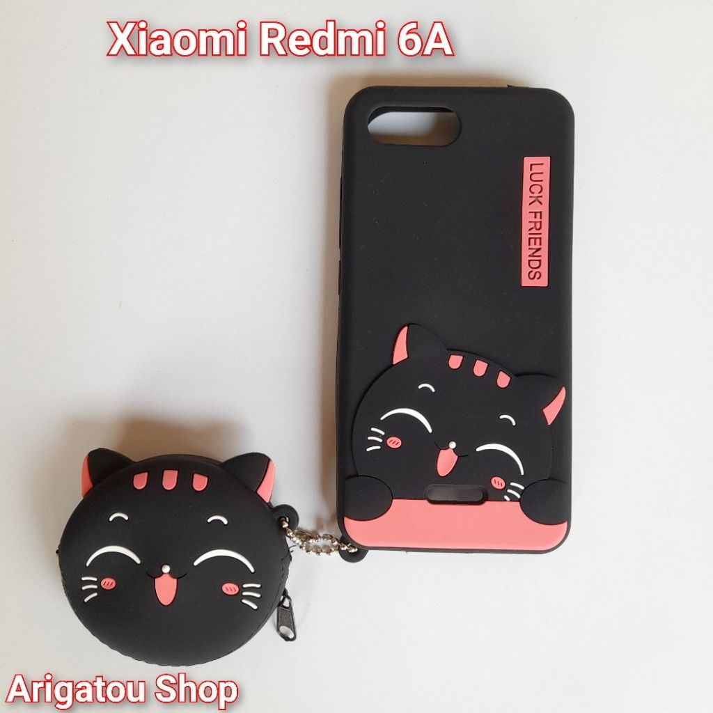 Xiaomi Redmi 6A Case Softcase Boneka 3D Karakter + Gantungan Cat Kucing Hitam