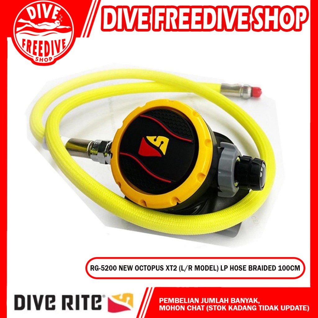 RG5200-NEW Diverite Octopus 2nd Second Stage Adjustable (L/R Model) XT2 LP Hose Braided 100cm Yellow