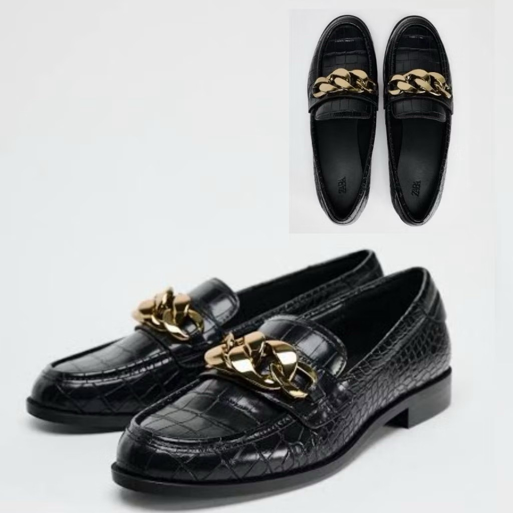 ZARA WOMAN SEPATU CROCO LOAFERS BARU ASLI ORIGINAL