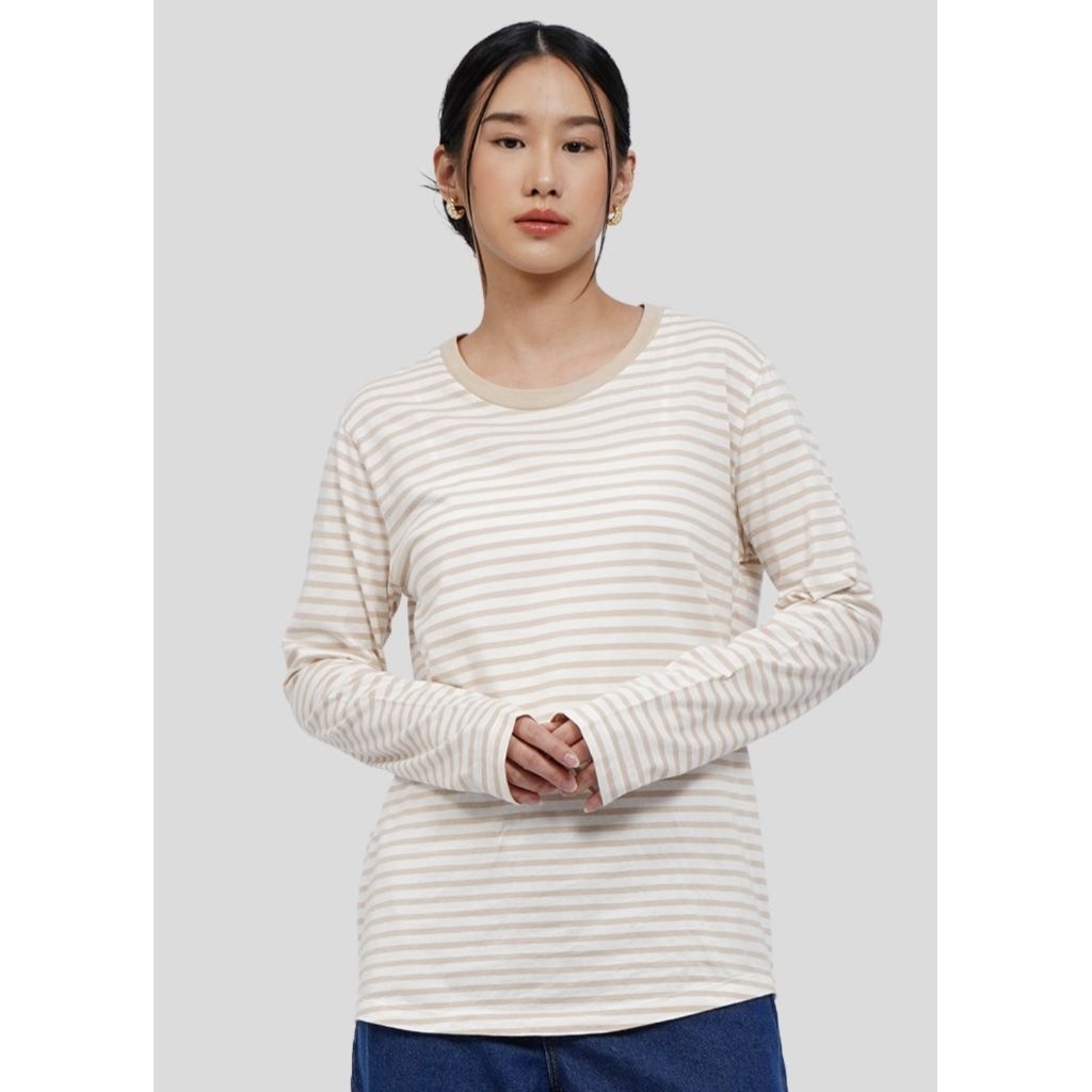 Executive kaos wanita stripe putih coklat muda