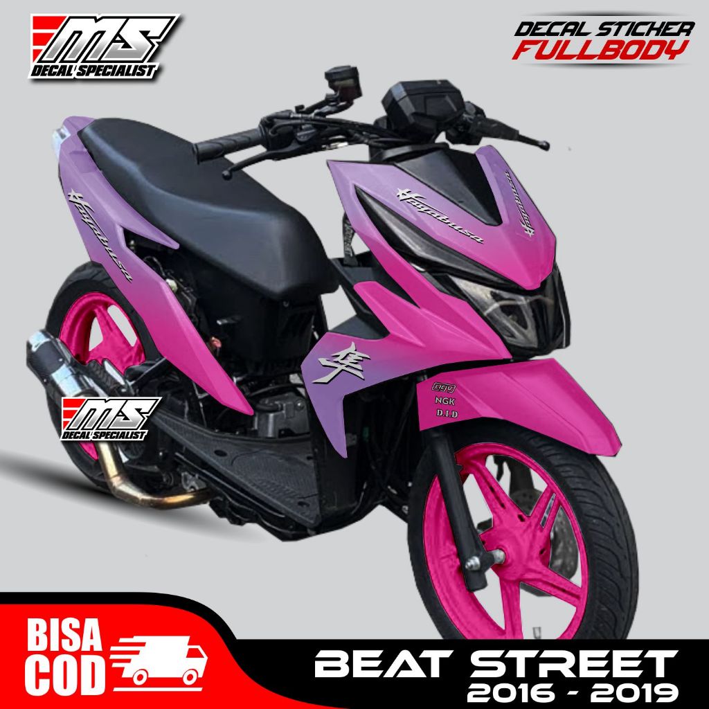 Decal stiker Beat street 2016-2019 full body variasi modif Bunglon pink