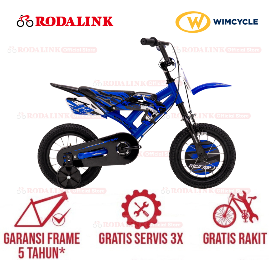 Wimcycle Sepeda Anak BMX Mobby 12" | Usia 2-5 Tahun, Roda Bantu, Desain Motocross