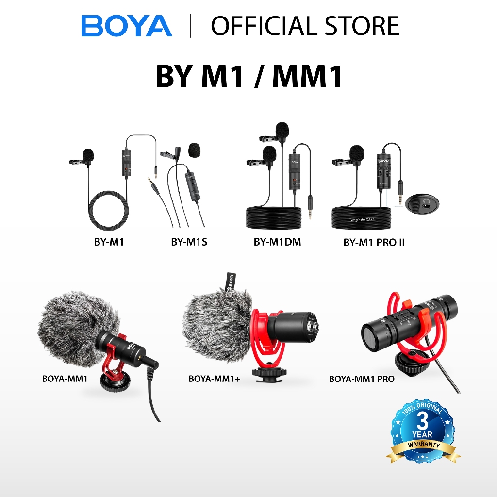 BOYA Lavalier Microfone BY-M1/BY-MM1 Series  Mikrofon Omnidirection  Kabel Untuk Smartphone DSLR PC 