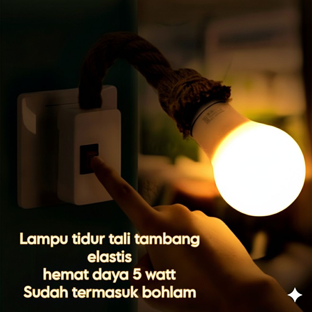 Lampu tidur tempel tambang tali rami