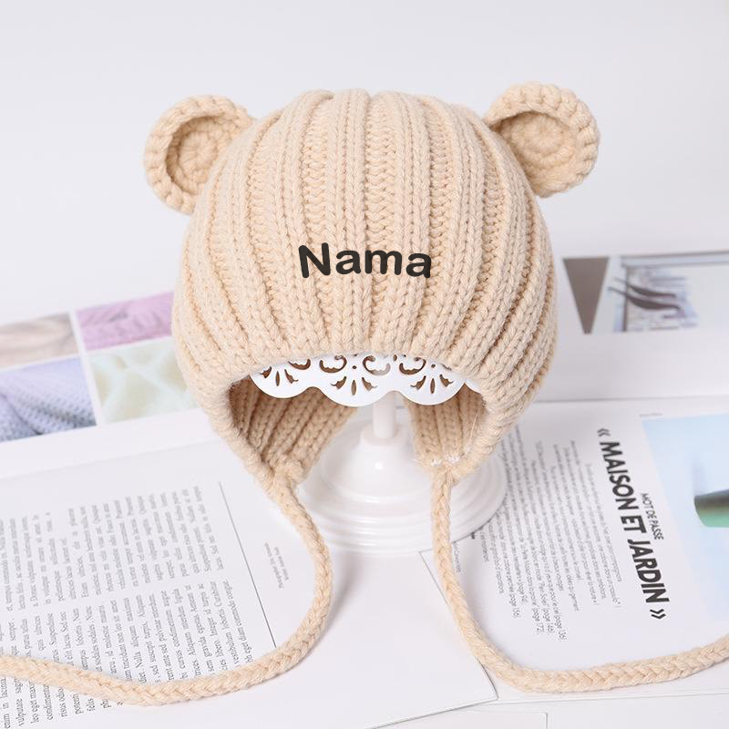 Kupluk rajut bayi telinga tali pengikat