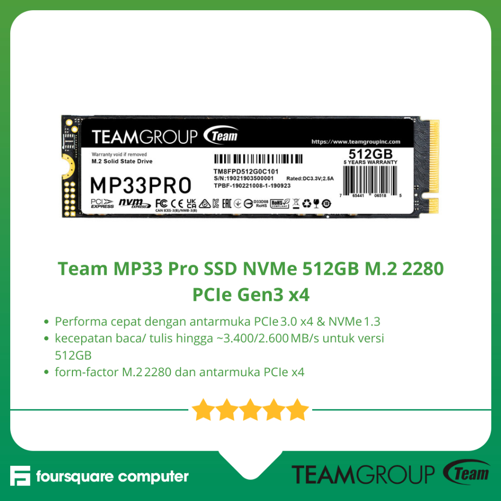 Team MP33 Pro SSD NVMe 512GB M.2 2280 PCIe Gen3 x4