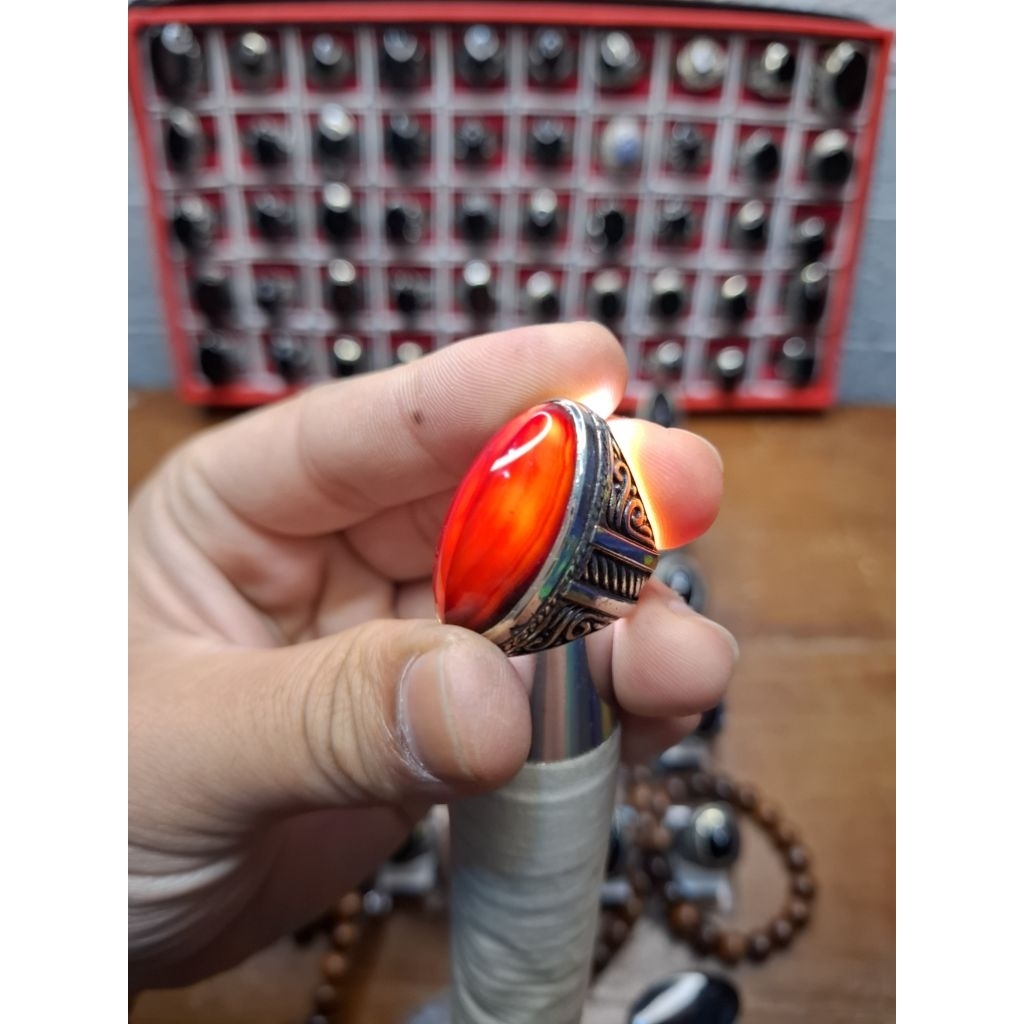 Batu Akik Yaman Pandan Natural - Cicin Akik Merah Serat Alami