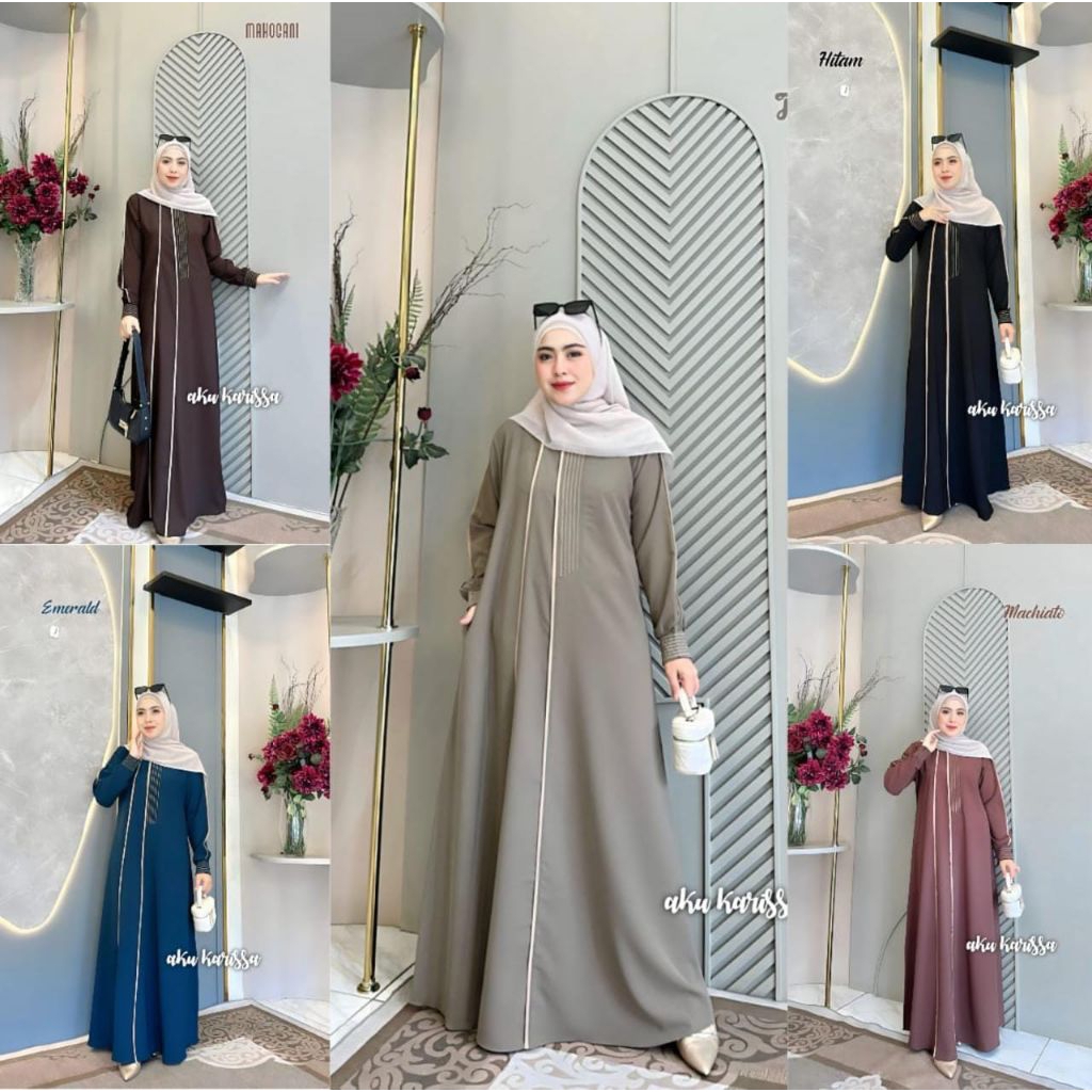 ANZALA ARINA Gamis Bahan Sabrina mix Bordir ORI by Aku Karissa/ Anzala Abaya by Aku Karissa/ Arina D