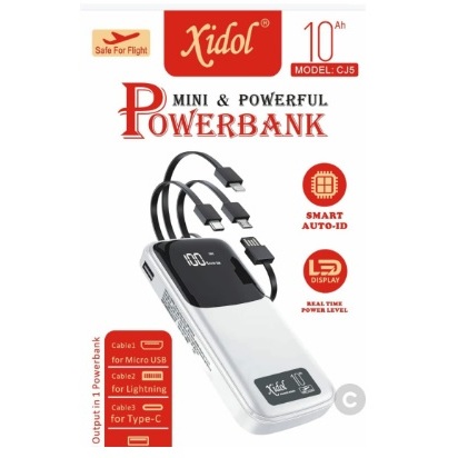 [ GARANSI 365 HARI ] XIDOL POWER BANK CJ5 FAST CHARGING REAL CAPACITY 3 IN 1 10.000 MAH