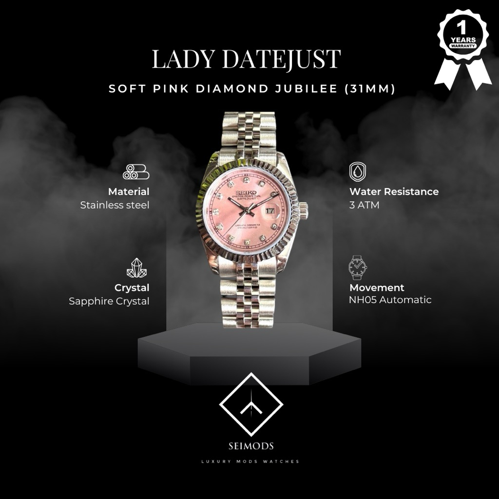 Seiko Datejust Ladies 31mm Mod NH05 Automatic Pink Movement