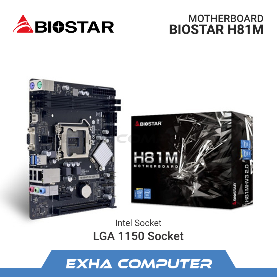 BIOSTAR H81M MOTHERBOARD INTEL (H81 LGA 1150, DDR3, HDMI, USB 2.0)
