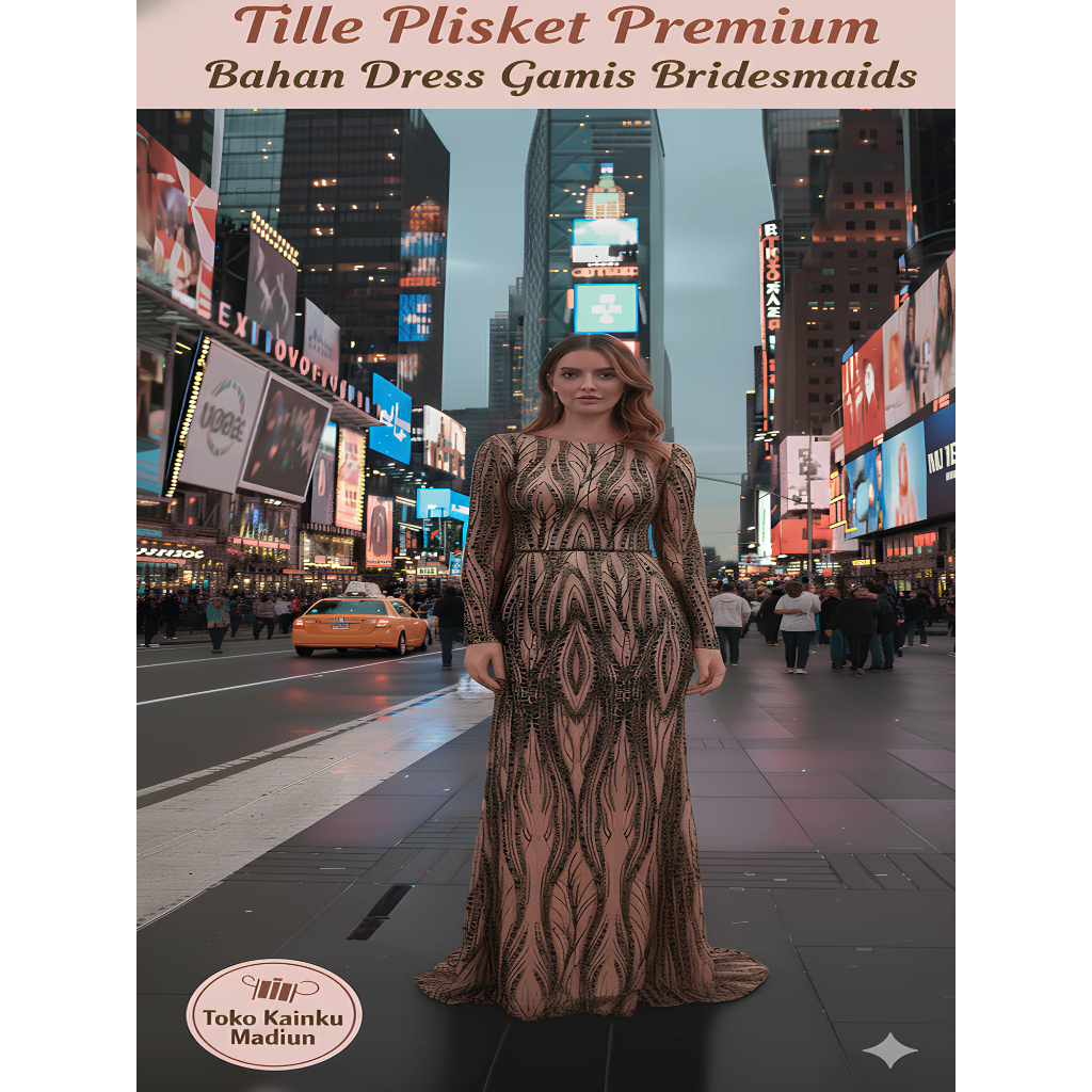 Kain Tille Plisket Premium Motif | Bahan Dress Gamis Mewah | Tule Pleated Import Lebar 1.35m
