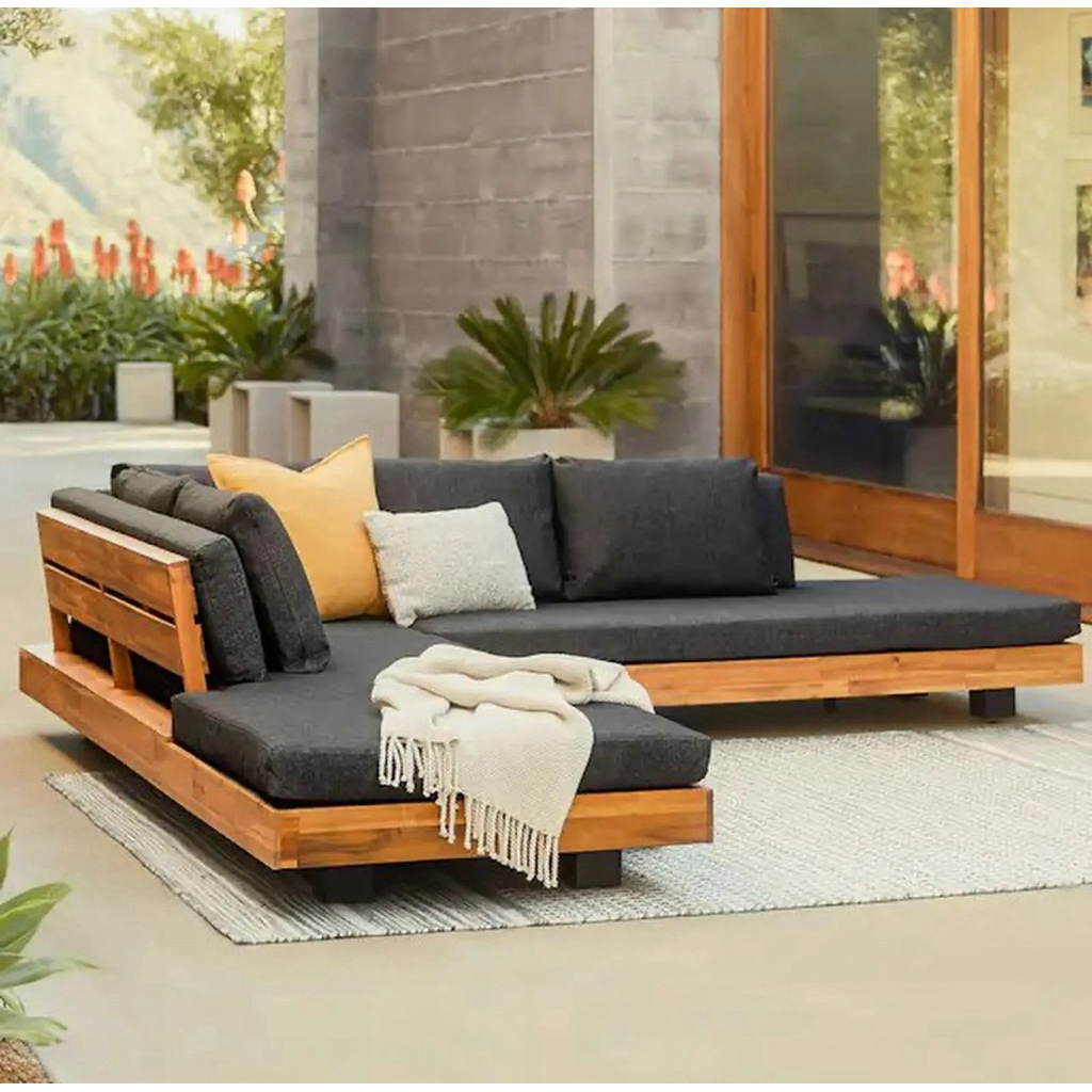 Sofa set tamu outdoor rangka kayu jati asli - kursi tamu set minimalis luar ruangan