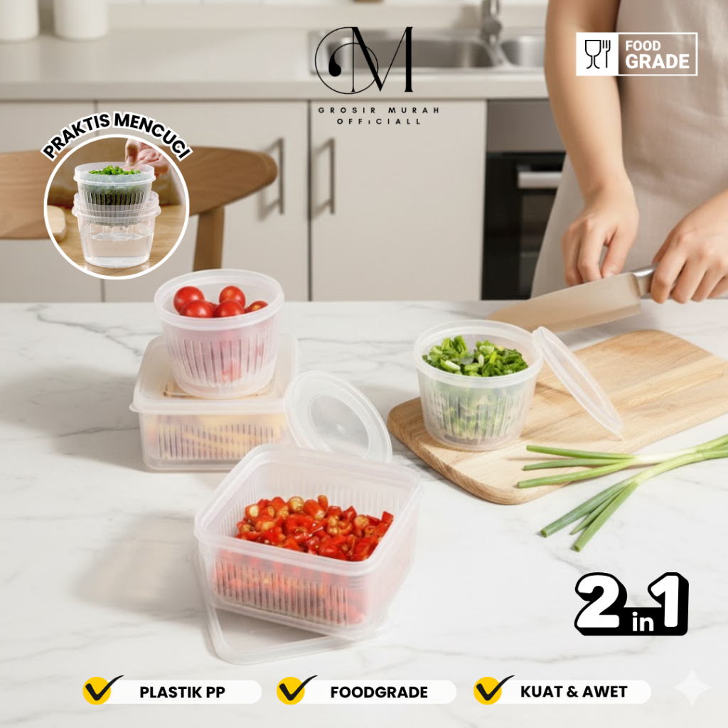 GMO Kotak Tempat Penyimpan Makanan Dapur Kulkas Food Storage Kecil Container Gagang Makanan