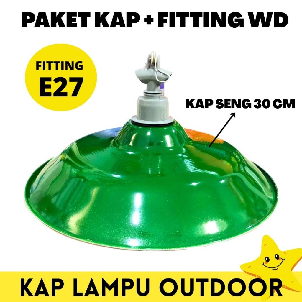 Kap Lampu Jalan Satu Set Fitting Gantung WD 30 cm E27 Kap Besar Lampu Gantung Jalan Set Kap Hijau