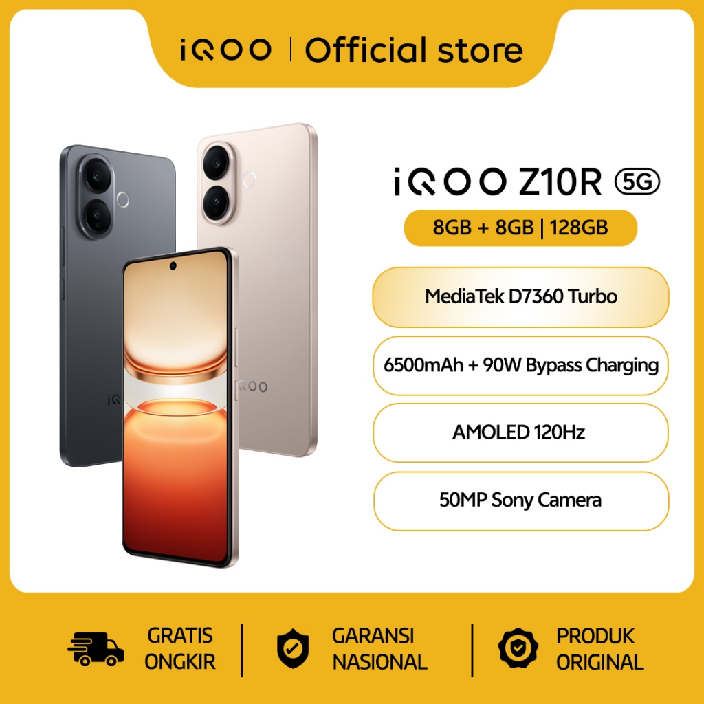 iQOO Z10R, MediaTek Dimensity 7360-Turbo, 6500mAh 90W Bypass Charging, 120Hz AMOLED 3000nit, 50MP So