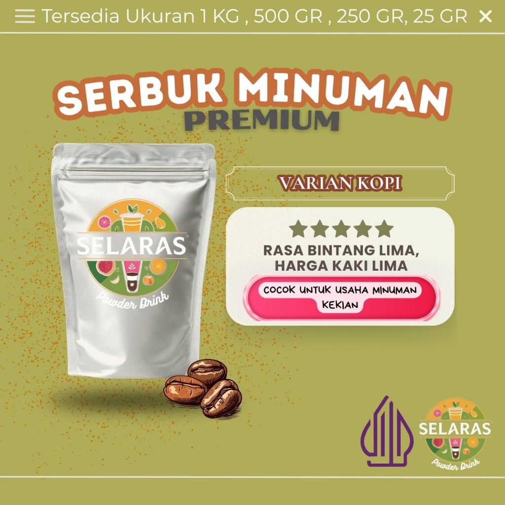 BUBUK MINUMAN RASA 1KG VARIAN KOPI / SERBUK MINUMAN RASA / BUBUK MINUMAN ANEKA RASA