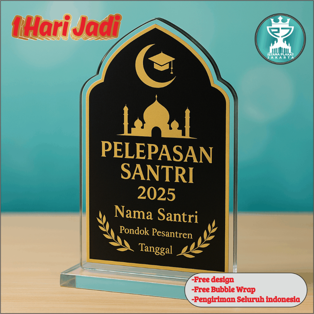 Plakat Pelepasan Santri Akrilik Custom – Kenang-Kenangan Wisuda | Gratis Nama Logo