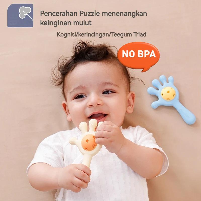 [COD]Mainan Bersuara untuk Bayi BPA Free  - Sinar Baru Goyangan Telapak Tangan Silikon Teether - Sol