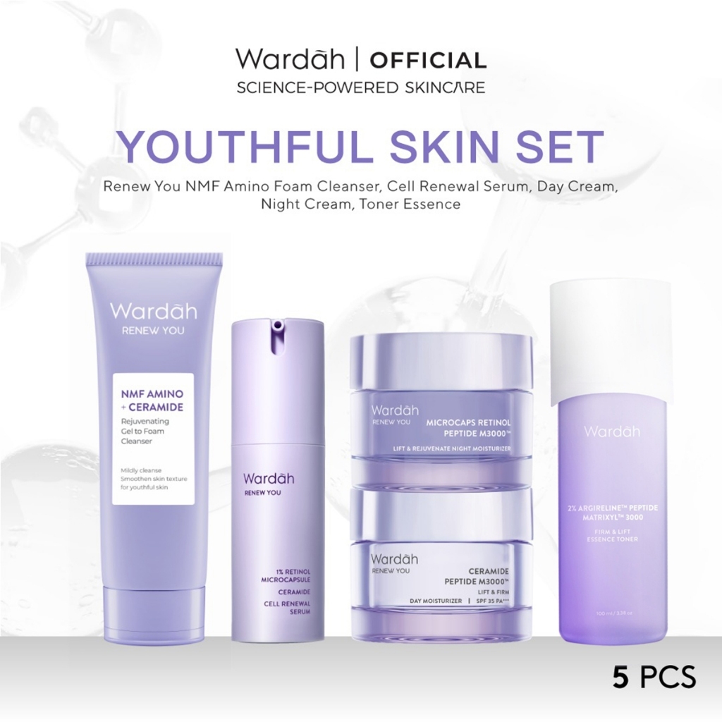 Wardah Paket 5 pcs Skincare Solusi Masalah Kulit - Facial Wash, Moisturizer, Serum, Sunscreen, & Ton