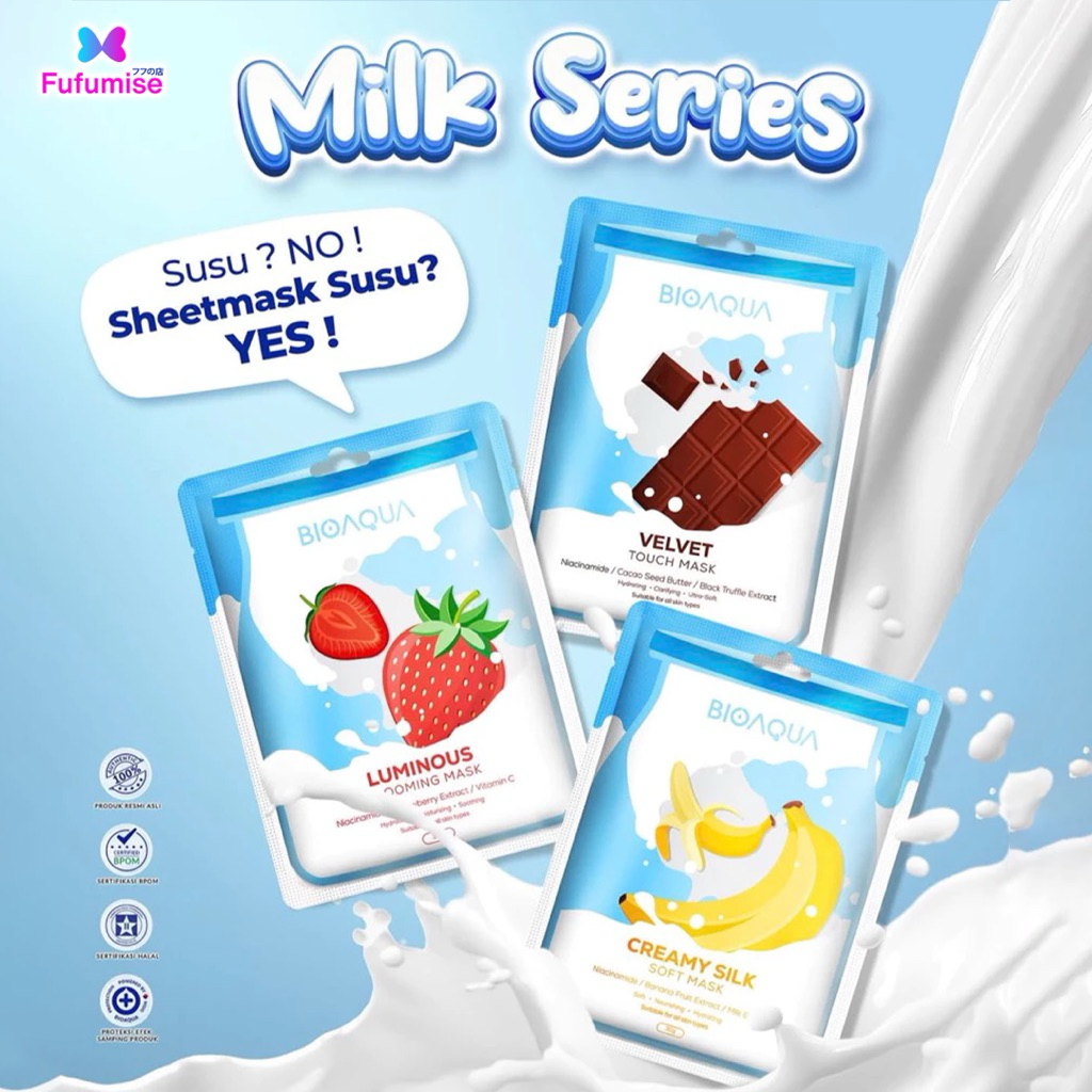 BIOAQUA Milk Sheet Mask 30gr - Creamy Silky > Lominous Blooming > Velvet Touch