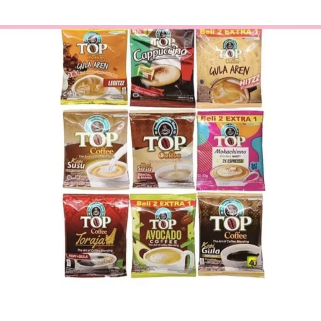 ￼TOP Coffee Renteng 12 Sachet / 15 Sachet - Kopi Instan Gula Aren Hitz/ Tubruk Legitz/ Susu/ Moca/ W