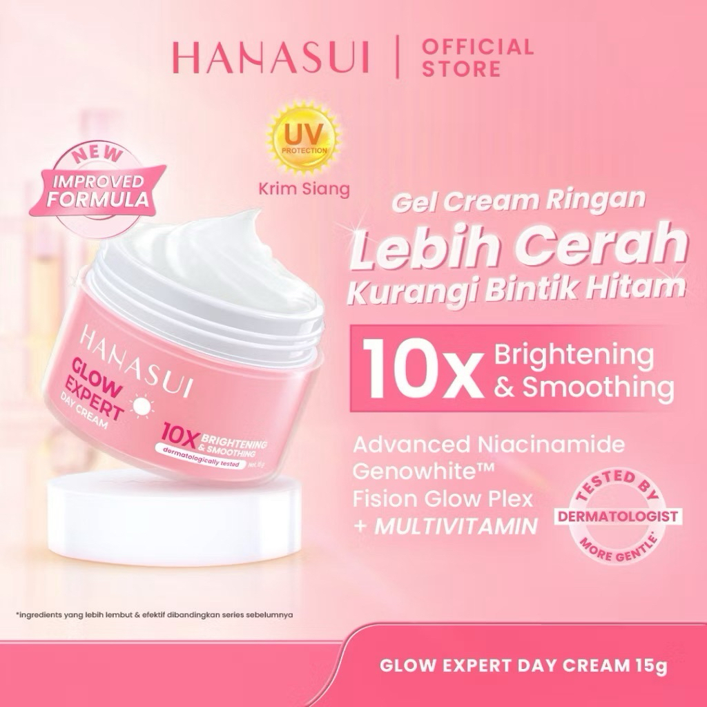 Hanasui Glow Expert Day Cream dan Night cream New Improved Formula - Gel Cream Ringan No Whitecast M