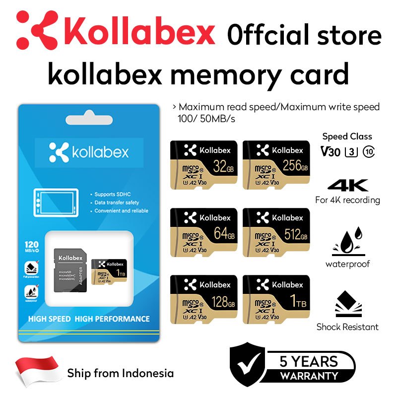 Kollabex MicroSD card 128GB Kartu Memori dengan Adaptor For CCTV/dengung/perekam mengemudi/phone/kam