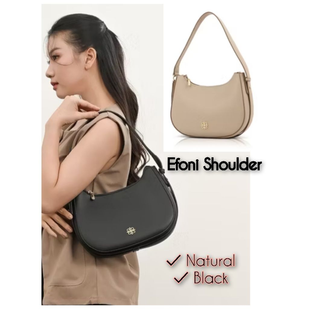 Les Catino Tas Efoni Shoulder Tas Cangklong Tas Wanita Hitam dan Coklat Natural