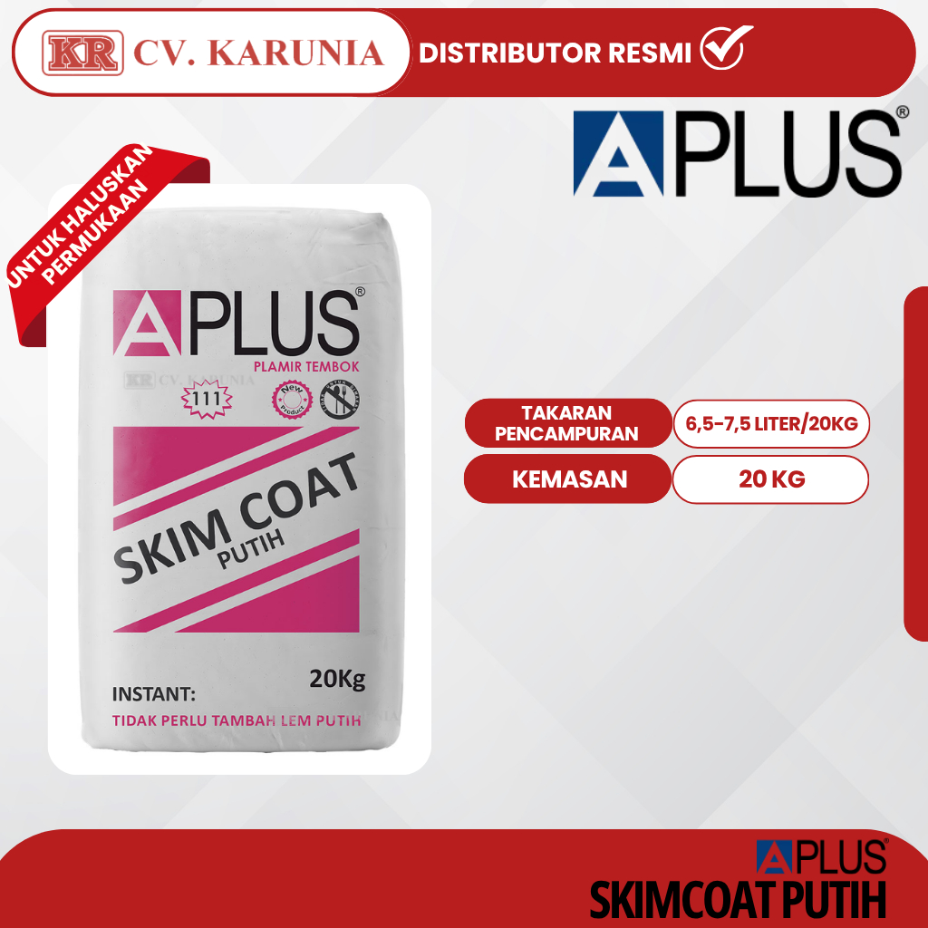 Aplus Skimcoat Putih Semen Instan Acian Halus Tanpa Plamir 20KG | Anti Retak Hemat Cat