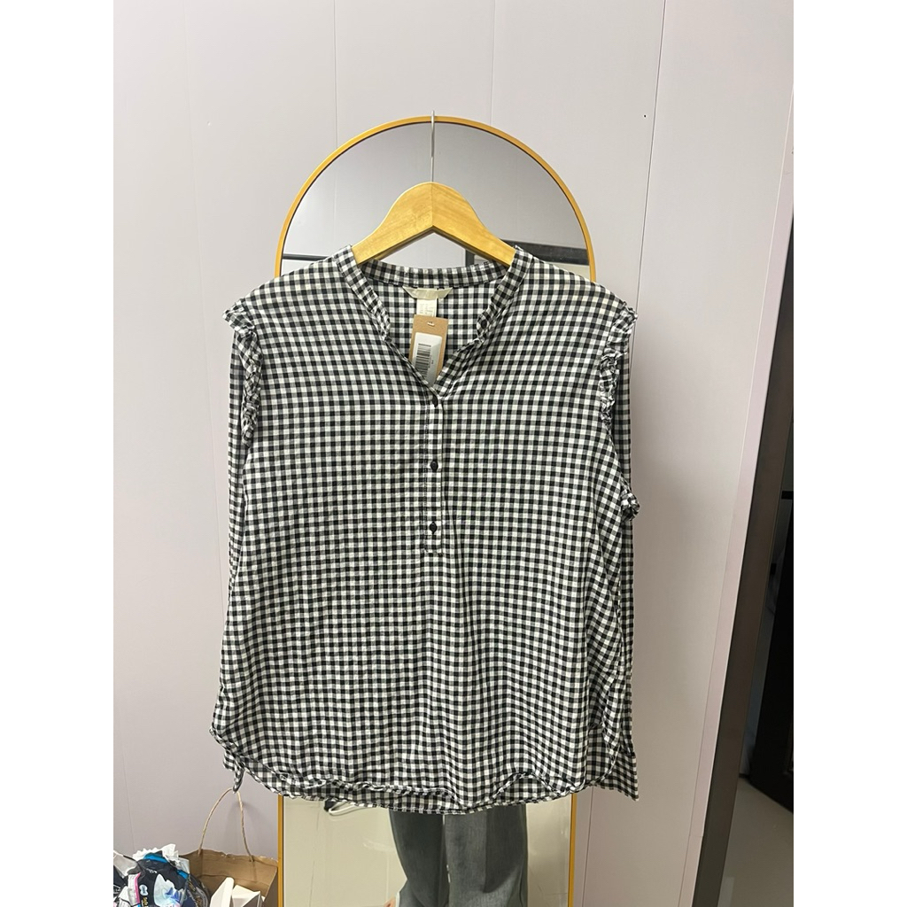 blouse kemeja Hnm tartan hitam putih