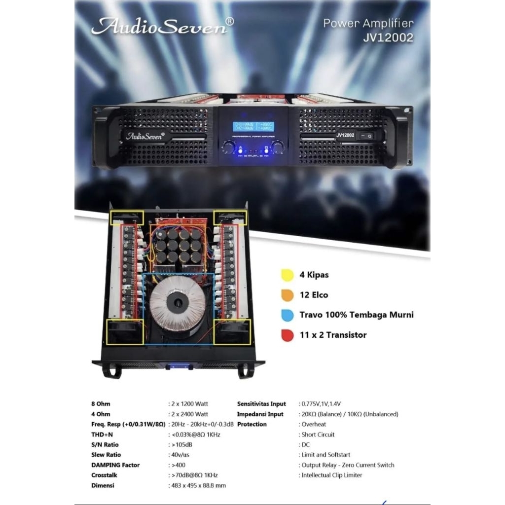 POWER AMPLIFIER  AUDIO SEVEN 2 CHANNEL 100% ORIGINAL