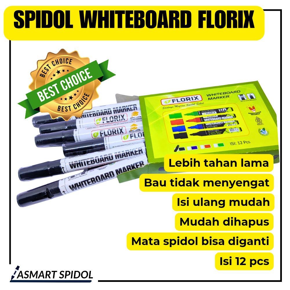 SPIDOL WHITEBOARD FLORIX RAMAH LINGKUNGAN ISI 12  - Spidol Florix Spidol Warna