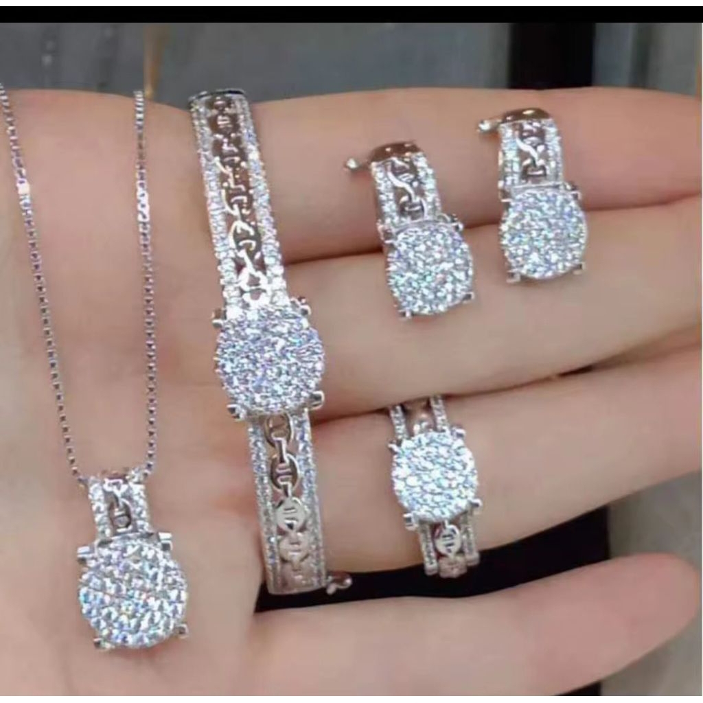 satu set perhiasan perak asli titanium fashion wanita